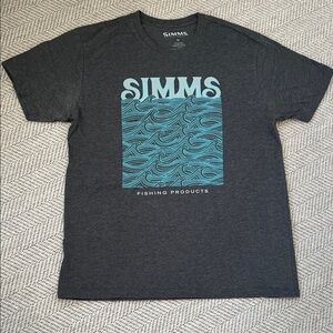 Simms Men's Charcoal Tee with Teal Wave Graphic